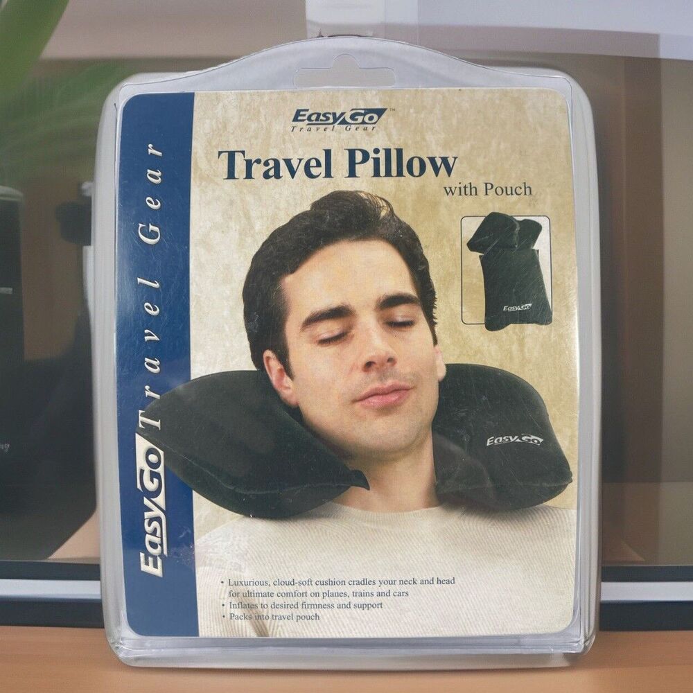 EasyGo Travel Gear Inflatable Neck Pillow w/ Pouch Comfort Plane Car Vtg